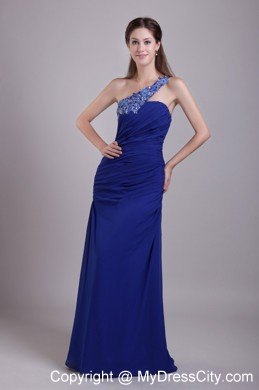 Latest Blue One Shoulder Appliques Pageant Dress with Beadings