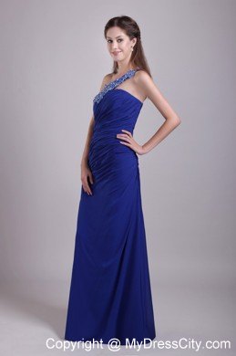 Latest Blue One Shoulder Appliques Pageant Dress with Beadings