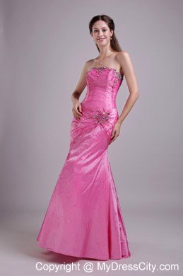 Slinky Strapless Rose Pink Prom Pageant Dress with Rhinestones