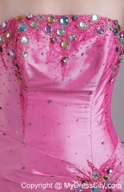 Slinky Strapless Rose Pink Prom Pageant Dress with Rhinestones