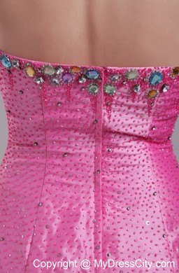 Slinky Strapless Rose Pink Prom Pageant Dress with Rhinestones