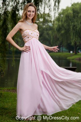 Sweetheart Empire Beading Pink Chiffon Pageant Dress