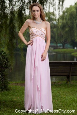 Sweetheart Empire Beading Pink Chiffon Pageant Dress