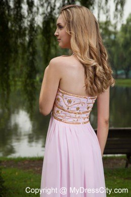 Sweetheart Empire Beading Pink Chiffon Pageant Dress