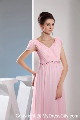 Cap Sleeves Diamond Decorated Waist Pageant Dress with Side Zipper