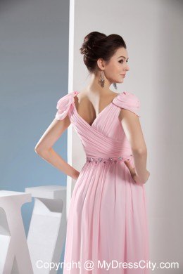 Cap Sleeves Diamond Decorated Waist Pageant Dress with Side Zipper