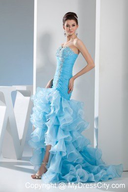 Two-tone Ruffle Layered Slit Mermaid Skirt Pageant Dress Beaded