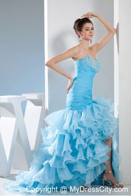 Two-tone Ruffle Layered Slit Mermaid Skirt Pageant Dress Beaded