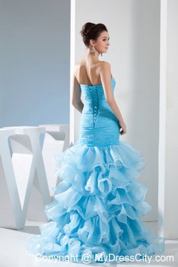 Two-tone Ruffle Layered Slit Mermaid Skirt Pageant Dress Beaded