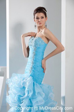 Two-tone Ruffle Layered Slit Mermaid Skirt Pageant Dress Beaded