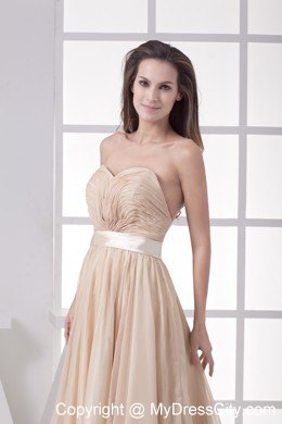 Cream Colored Ruched Sweetheart Dress for Pageant with Waistband