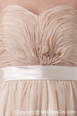 Cream Colored Ruched Sweetheart Dress for Pageant with Waistband