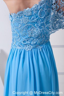 Lace Covered Bodice with One Shoulder Short Sleeve Pageant Dress