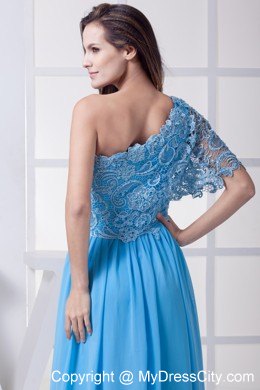 Lace Covered Bodice with One Shoulder Short Sleeve Pageant Dress