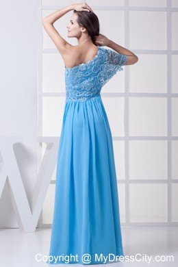 Lace Covered Bodice with One Shoulder Short Sleeve Pageant Dress