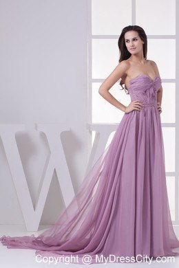 Lavender Ruched Sweetheart Pageant Dress with Watteau Train