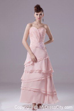 Ruched Bodice Asymmetric Layered Ankle-length Chiffon Pageant Dress