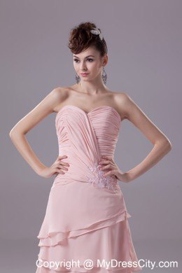 Ruched Bodice Asymmetric Layered Ankle-length Chiffon Pageant Dress