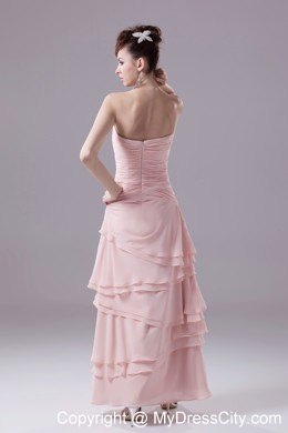 Ruched Bodice Asymmetric Layered Ankle-length Chiffon Pageant Dress