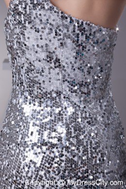 Silver Paillette Fabric One Shoulder Column Floor-length Pageant Dress