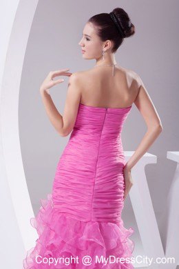 Rose Colored Dropped Waist Pageant Dress with Slit on Ruffled Layers Skirt