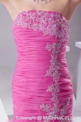 Rose Colored Dropped Waist Pageant Dress with Slit on Ruffled Layers Skirt