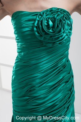 Turquoise Dropped Waist High Slit Pageant Dress with Big Handmade Flower