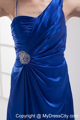 Royal Blue Asymmetric Neckline High Slit Pageant Dress with Brooch