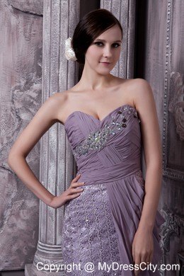 Designer Lace and Chiffon Pageant Dress with Rhinestones on Ruched Top