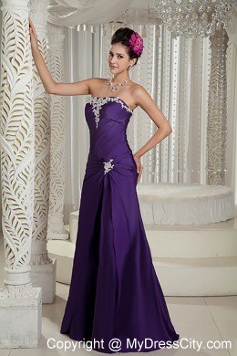 Customize Purple Column Prom Dress for Pageant Appliques Decorated