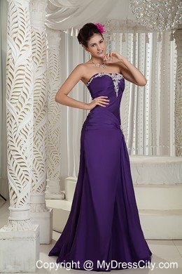 Customize Purple Column Prom Dress for Pageant Appliques Decorated