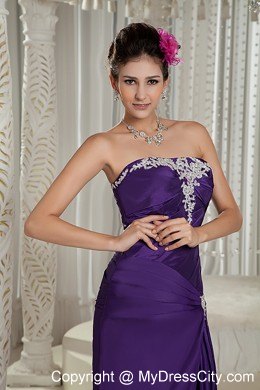 Customize Purple Column Prom Dress for Pageant Appliques Decorated