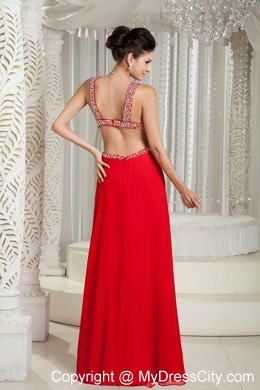 Sexy Jeweled Double Straps Red Pageant Dress with Stomach Cutout