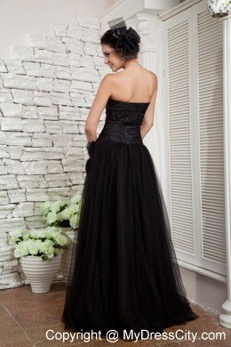 Hand Made Flower Decorate Black Long Tulle Skirt Pageant Dress