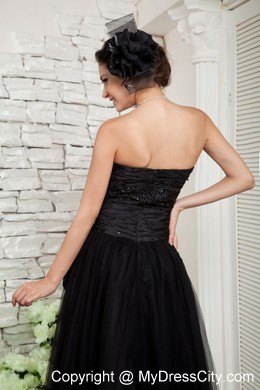 Hand Made Flower Decorate Black Long Tulle Skirt Pageant Dress