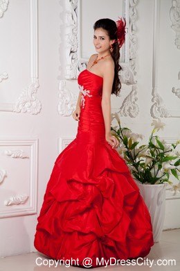 Red Organza Puffy Mermaid Skirt and Ruched Bodice Pageant Dress