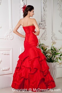 Red Organza Puffy Mermaid Skirt and Ruched Bodice Pageant Dress