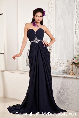 Black Empire Chiffon Sweetheart Prom Pageant Dress Beaded