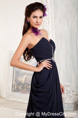 Black Empire Chiffon Sweetheart Prom Pageant Dress Beaded