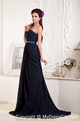 Black Empire Chiffon Sweetheart Prom Pageant Dress Beaded