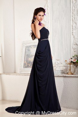 Black Empire Chiffon Sweetheart Prom Pageant Dress Beaded