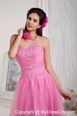 Rose Pink Tulle and Sweet Heart Pageant Dress with Beading