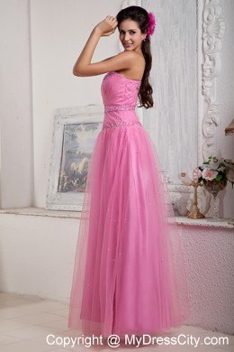 Rose Pink Tulle and Sweet Heart Pageant Dress with Beading