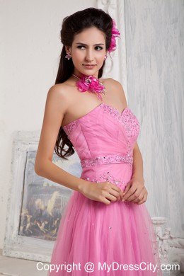 Rose Pink Tulle and Sweet Heart Pageant Dress with Beading