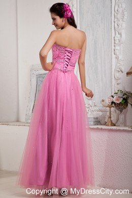 Rose Pink Tulle and Sweet Heart Pageant Dress with Beading