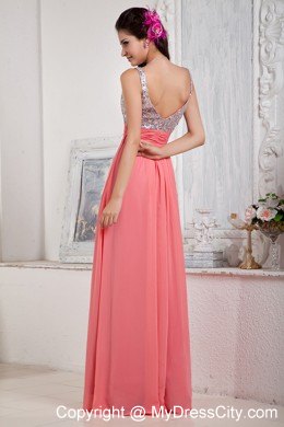 Watermelon Empire Chiffon Prom Pageant Dress Sweetheart Beaded