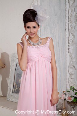 Fashionable Baby Pink Chiffon Prom Pageant Dress with the Back Out