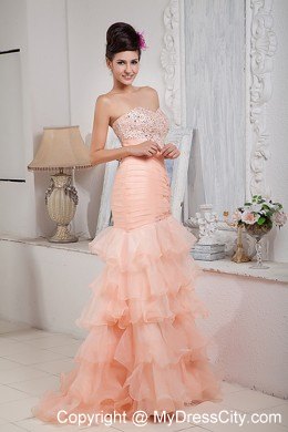 Informal Baby Pink Column Prom Dress Sweetheart Organza Beading Floor-length