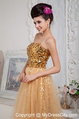 2013 Gold Custom Made Prom / Celebrity Dress Column Sweetheart Floor-length Tulle Sequins