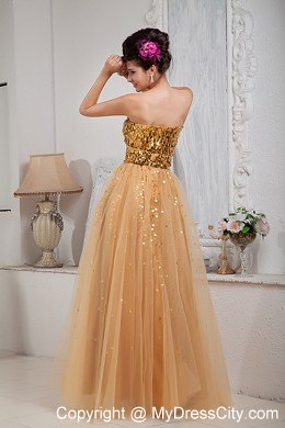 2013 Gold Custom Made Prom / Celebrity Dress Column Sweetheart Floor-length Tulle Sequins